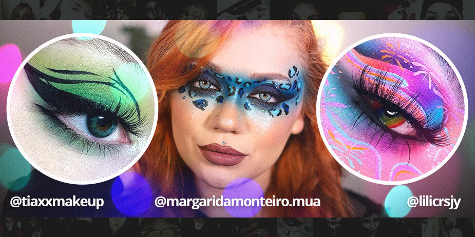 Ideen für grafisches Augen-Make-up mit farbigen Kontaktlinsen