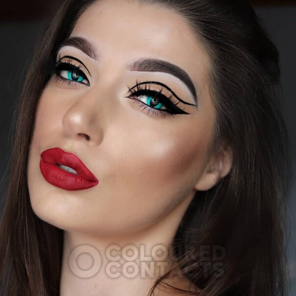 Aqua Blue Cat's Eye 30 Day Colored Contact Lenses, Halloween Lenses