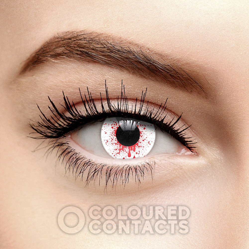 White 1 Day Trauma Colored Contact Lenses, Blood Splatter Lens